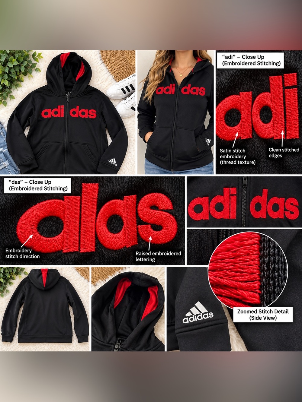 ADIDAS Black & Red ( L-14/16 & G-14-16) Full-Zip Hoodie